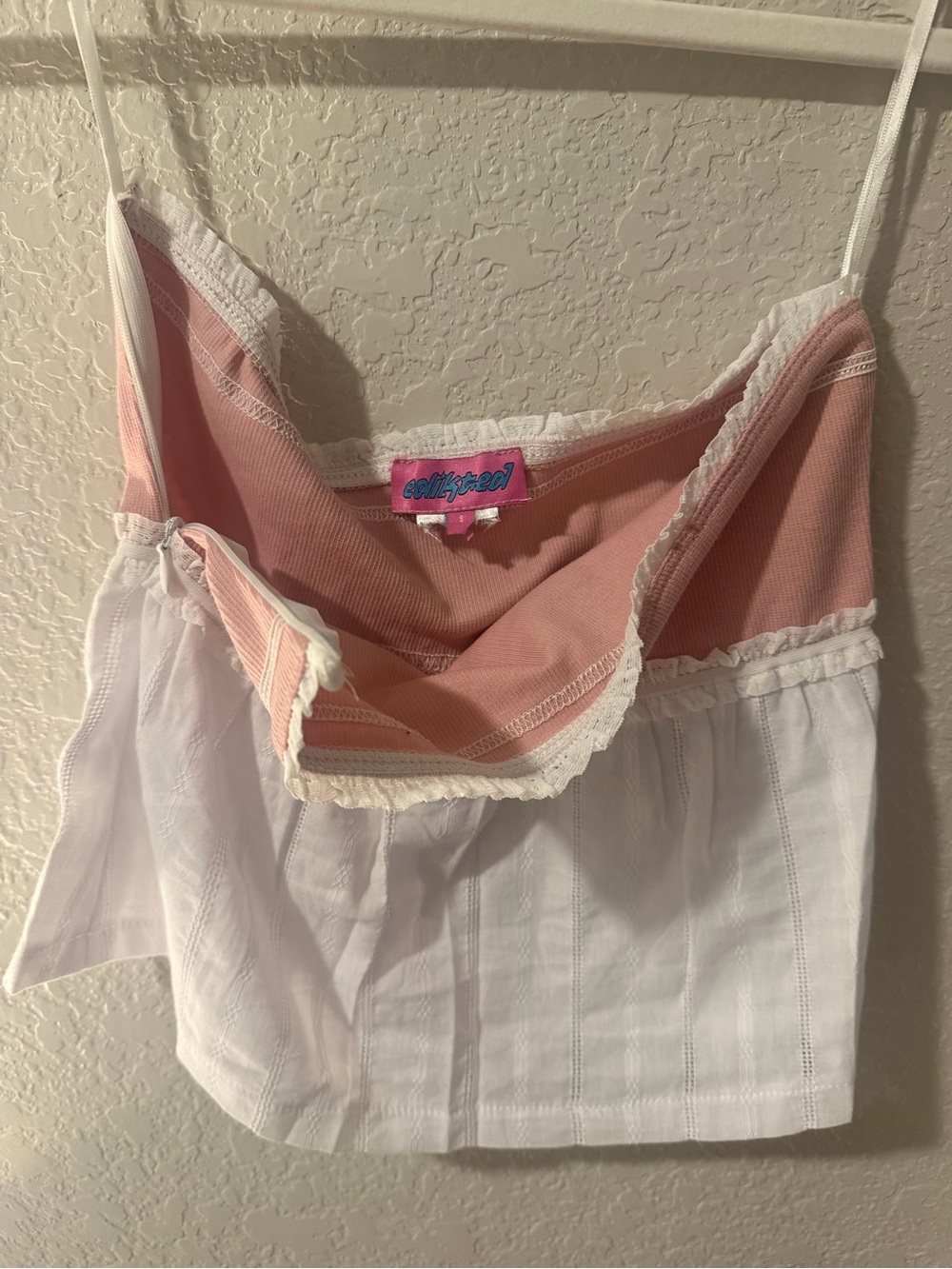 Edikted Pink & White Layered Cami with Lace Trim
